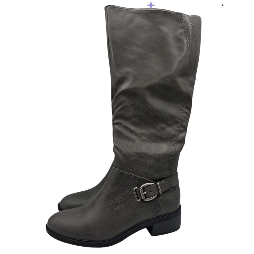 Baretrap Womens Sasson Tall Shaft Riding Boot Size 8.5 Faux Leather Gray Comfort